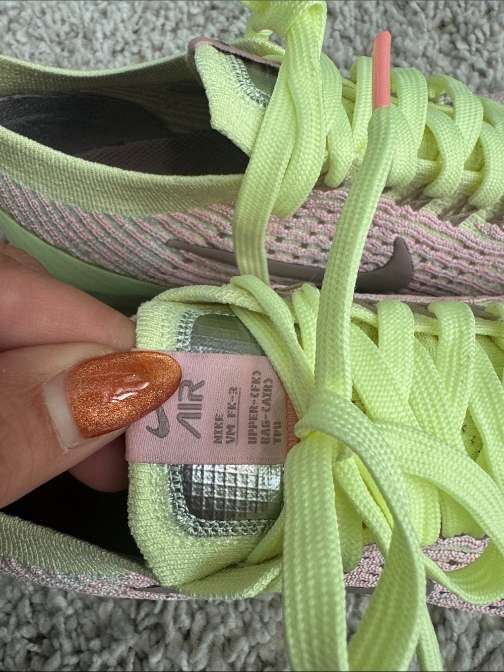 Nike VaporMax Flyknit Sneakers in Lime Green and Coral - Picture 3 of 6
